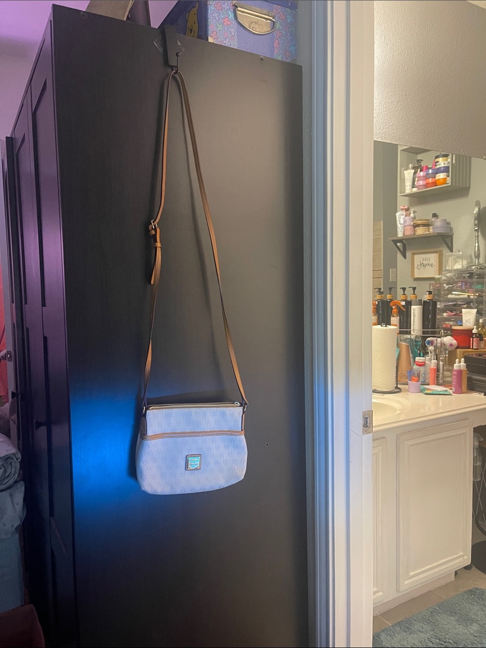 Light Blue Crossbody Bag with Brown Adjustable Strap
